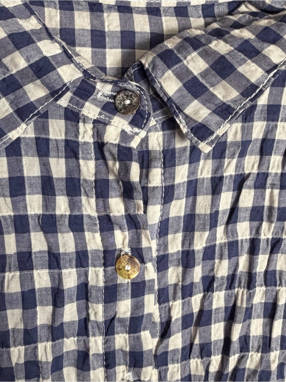 Cut Loose Womens M Blue White Gingham Crinkle Button-Up Tunic Top Lagenlook - Picture 5 of 9